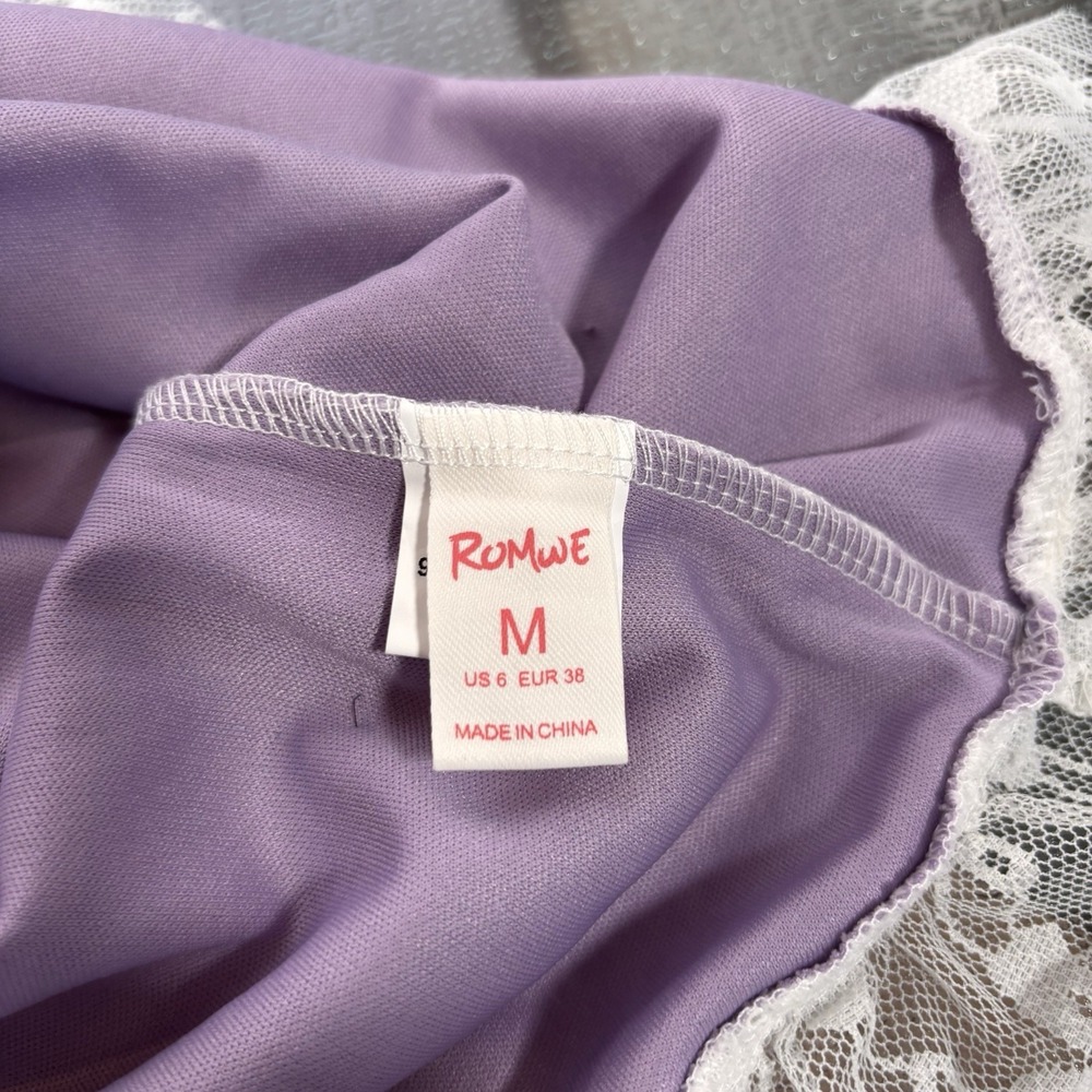 Coquette Lace Dress Womens Medium Sheer Overlay Lavender Soft Girl Puff Sleeve - Picture 5 of 7